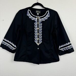 Bob Mackie 3/4 Sleeve Chevron Zigzag Embroidered Button Front Jacket Blazer M